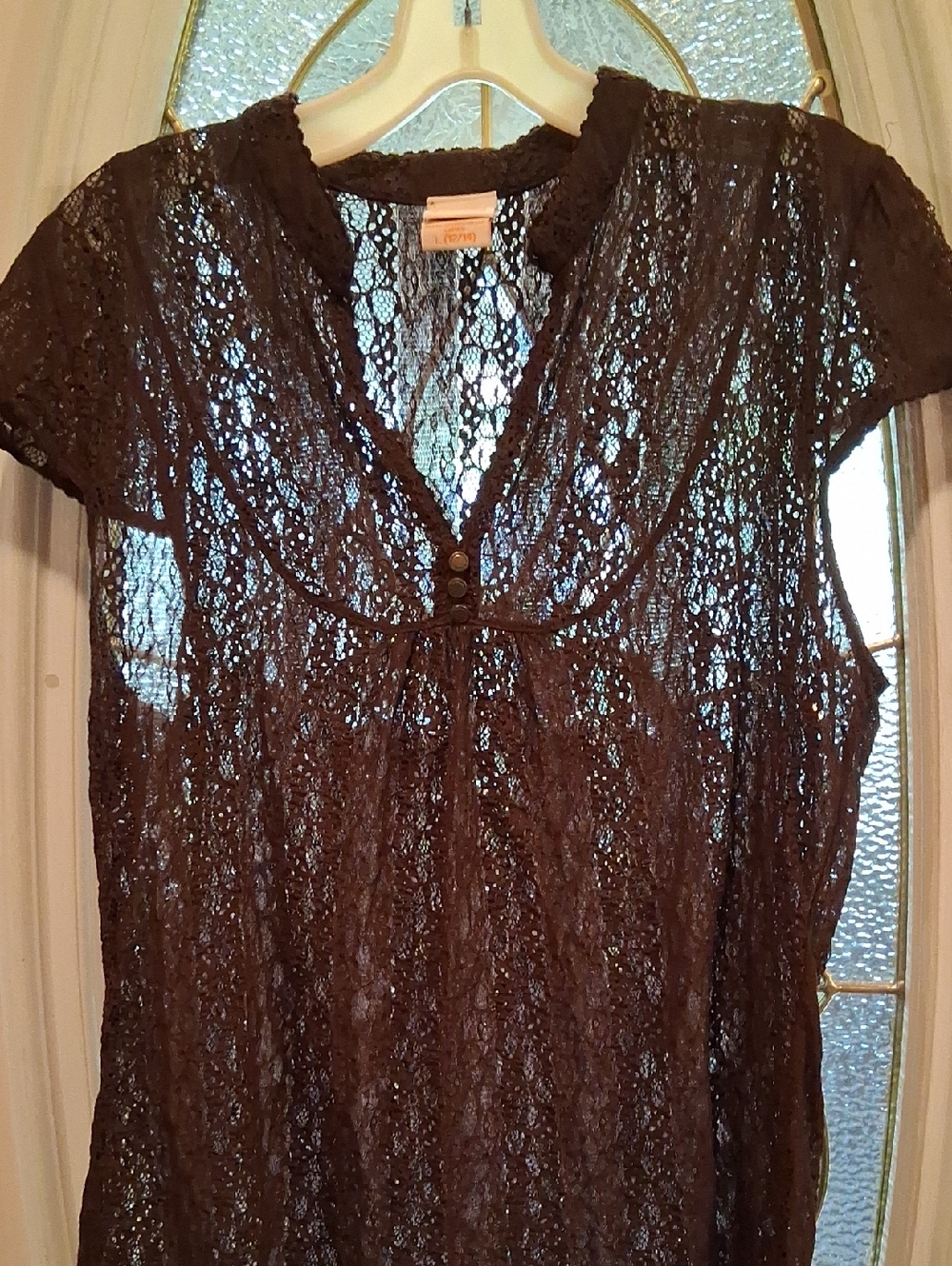Faded Glory Brown Lace Short-Sleeve V-Neck Camisole